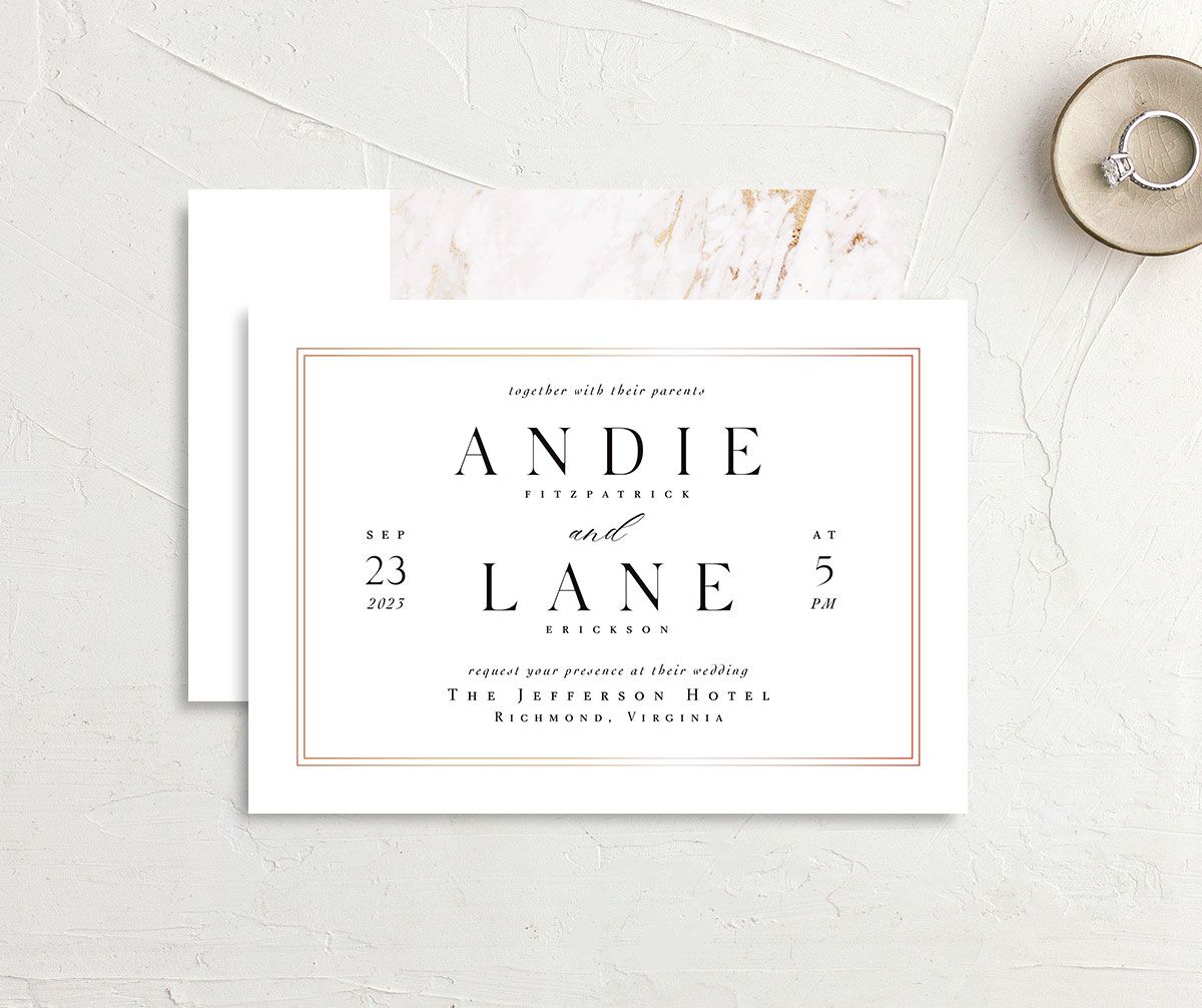 Classic Marble Wedding Invitations front-and-back in White