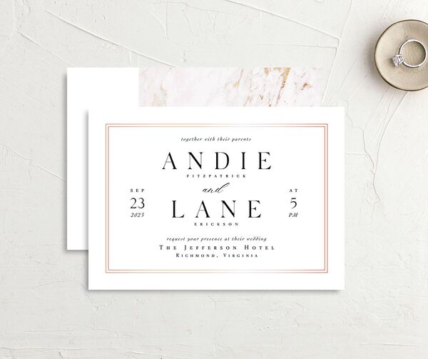 Classic Marble Wedding Invitations front-and-back in White