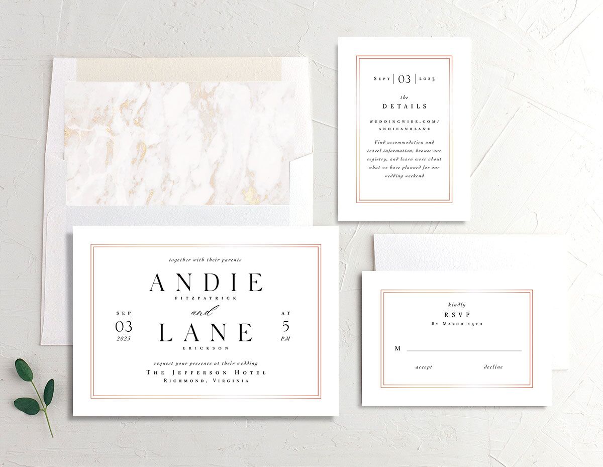 Classic Marble Wedding Invitations suite in Pure White