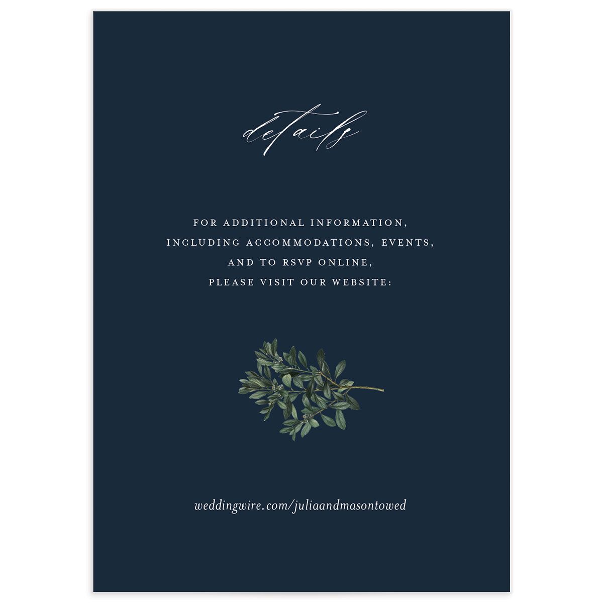 Ornate Leaves Wedding Enclosure Cards front in French Blue