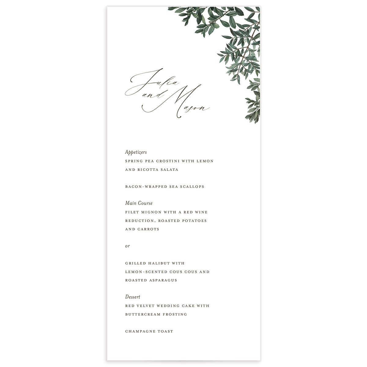 Ornate Leaves Menus front in Pure White
