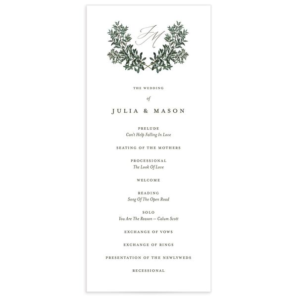 Ornate Leaves Wedding Programs front in Pure White
