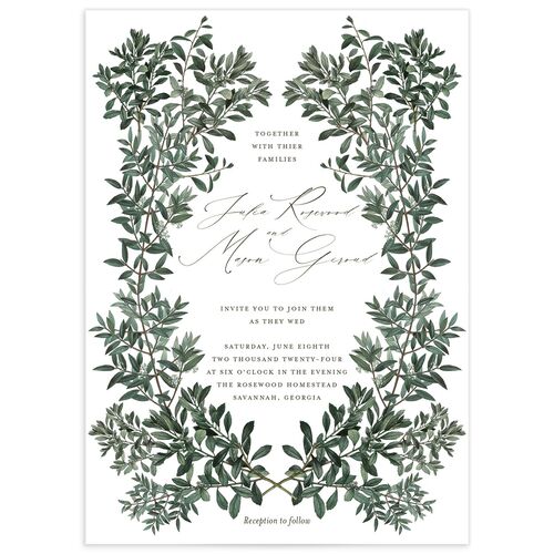 Ornate Leaves Wedding Invitations - Pure White