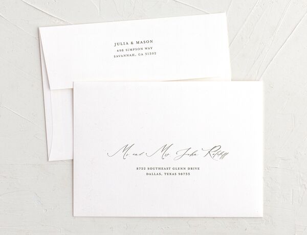 Ornate Leaves Wedding Invitation Envelopes front in Pure White