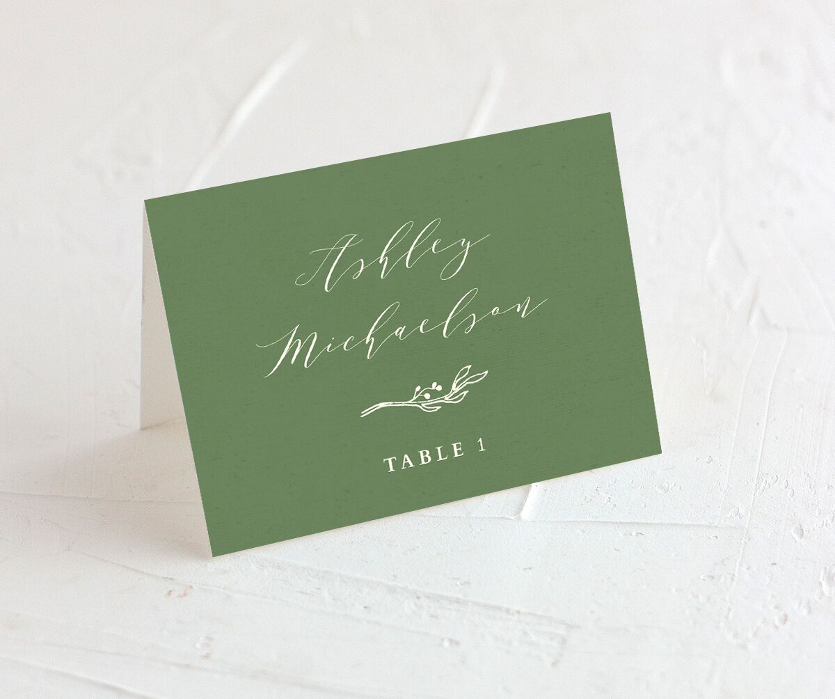 Elegant Sprigs Place Cards front in Scottish Green