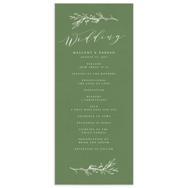 Elegant Sprigs Wedding Programs front in Green