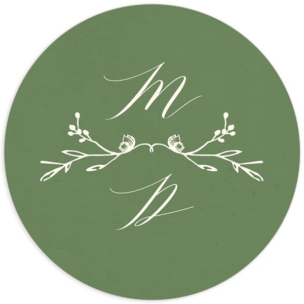 Elegant Sprigs Wedding Stickers front in Scottish Green