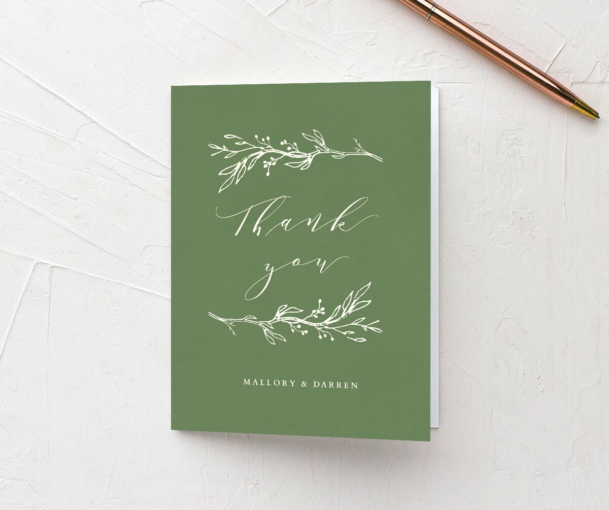 Elegant Sprigs Thank You Cards front in Scottish Green