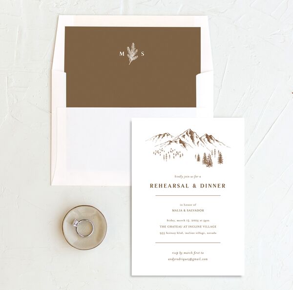 Storybook Mountaintop Rehearsal Dinner Invitations envelope-and-liner in Walnut
