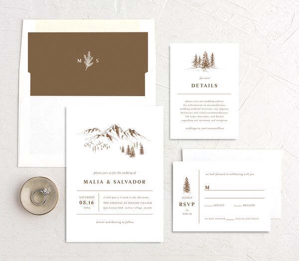 Storybook Mountaintop Wedding Invitations suite in Walnut