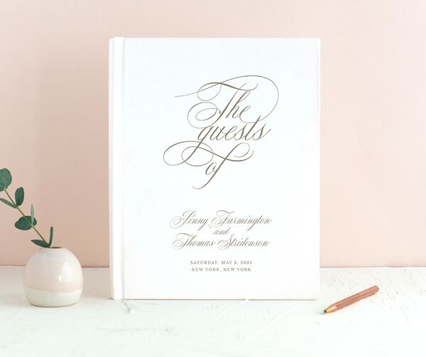 Flowing Script Wedding Guest Book front in French Blue