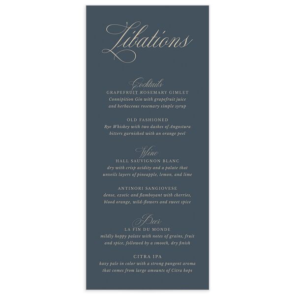 Flowing Script Menus front in French Blue