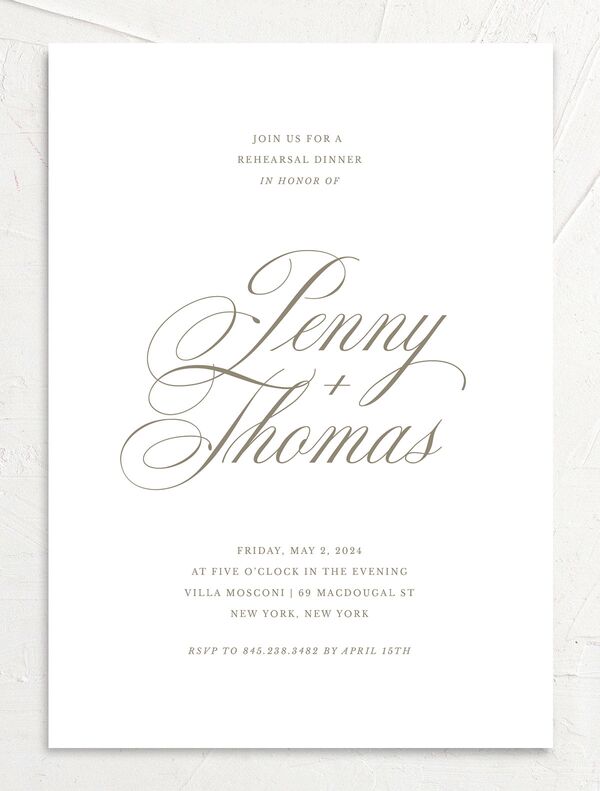 Flowing Script Rehearsal Dinner Invitations front in French Blue