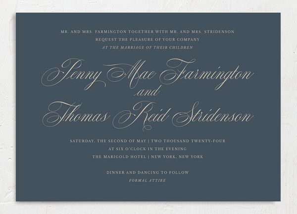 Flowing Script Wedding Invitations front in French Blue
