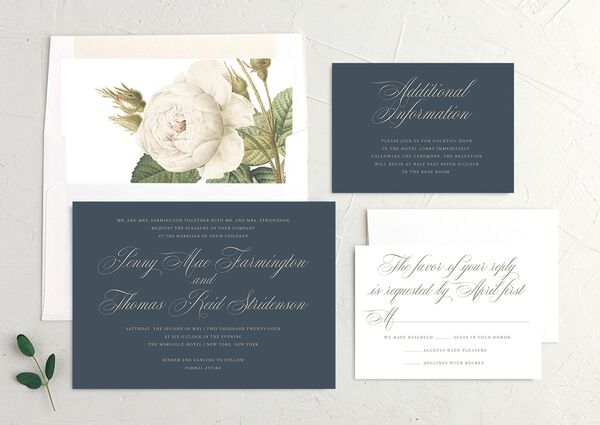 Flowing Script Wedding Invitations suite in French Blue