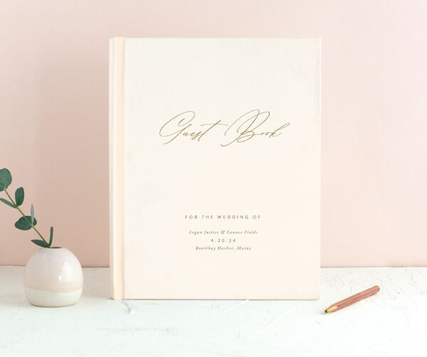 Charming Elegance Wedding Guest Book front in Champagne
