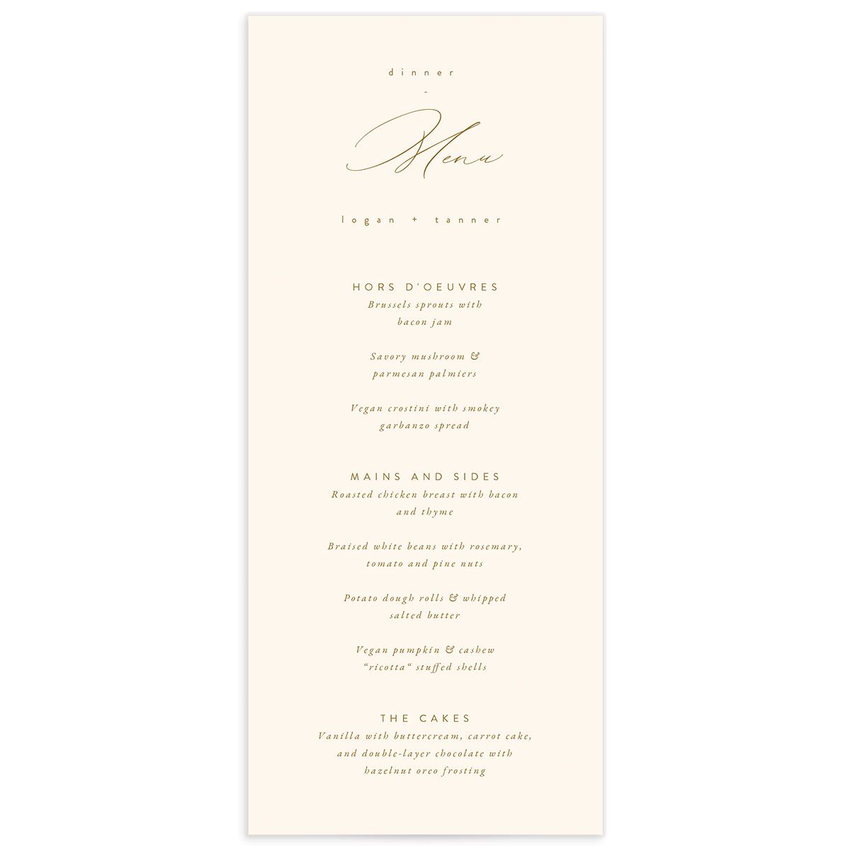 Charming Elegance Menus front in Champagne