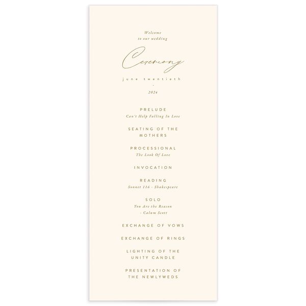 Charming Elegance Wedding Programs front in Champagne