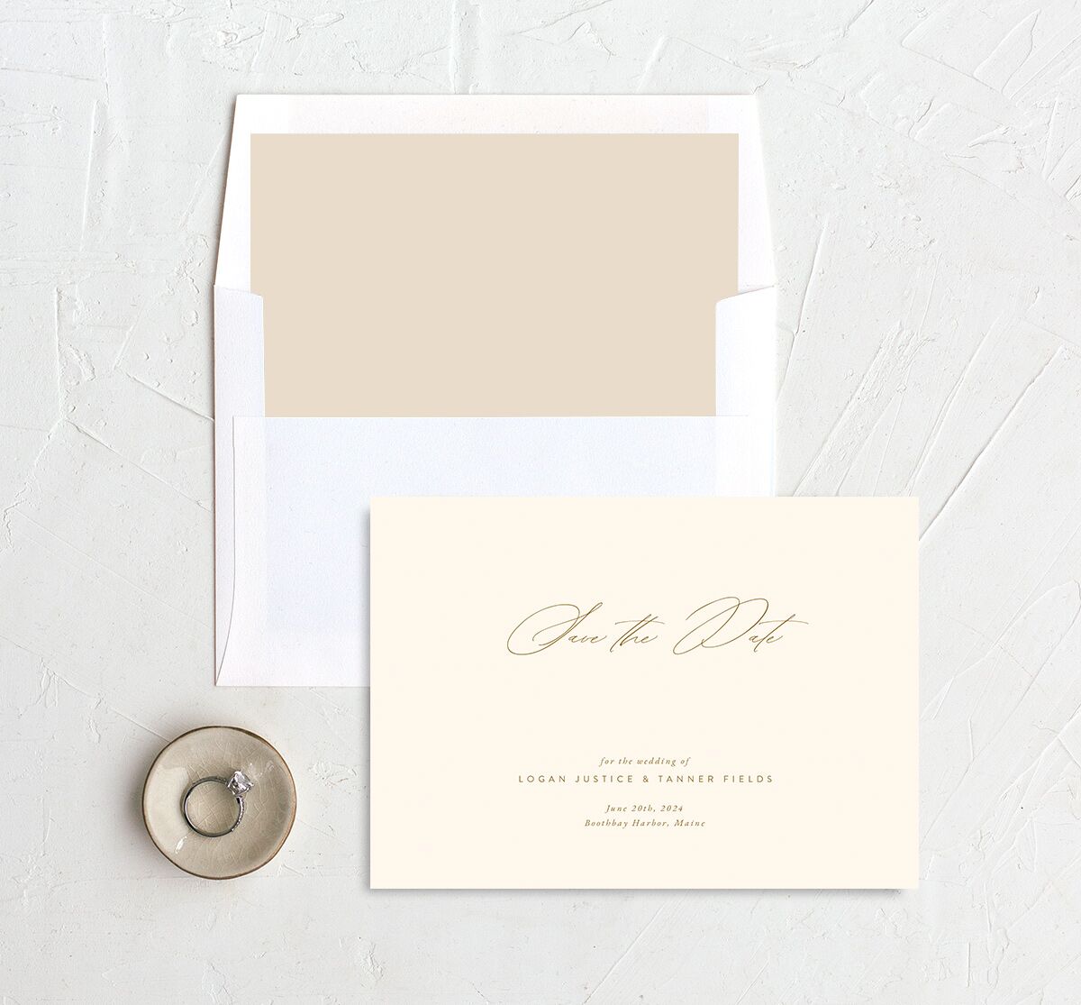 Charming Elegance Save the Date Cards envelope-and-liner in Cream