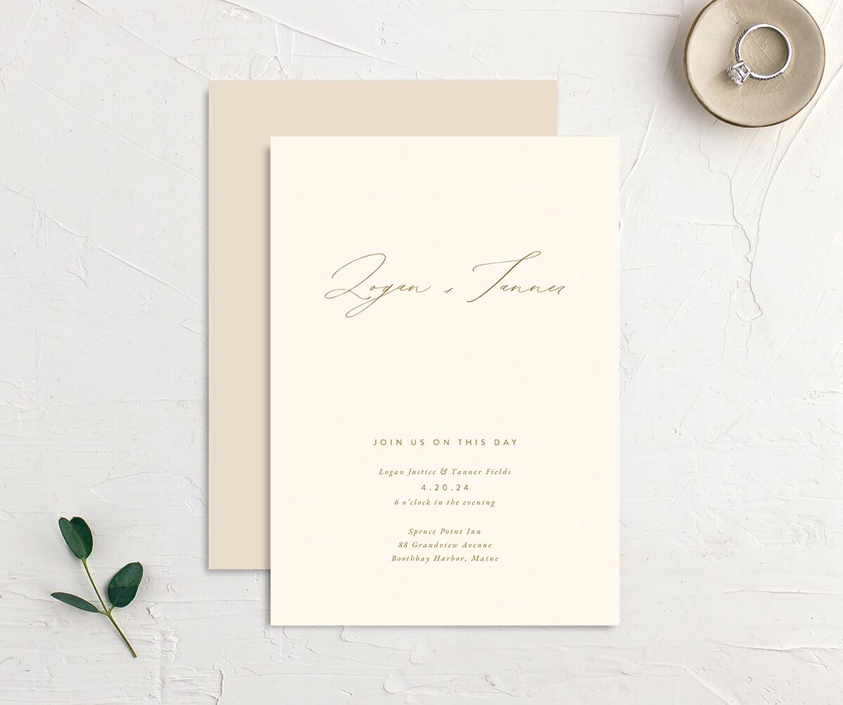 Charming Elegance Wedding Invitations front-and-back in Champagne