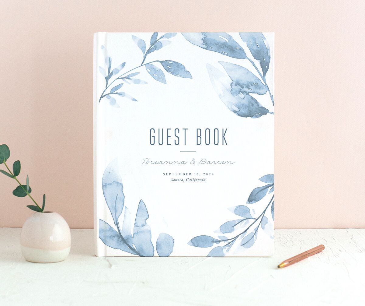 Ethereal Branches Wedding Guest Book front in Dusty Blue