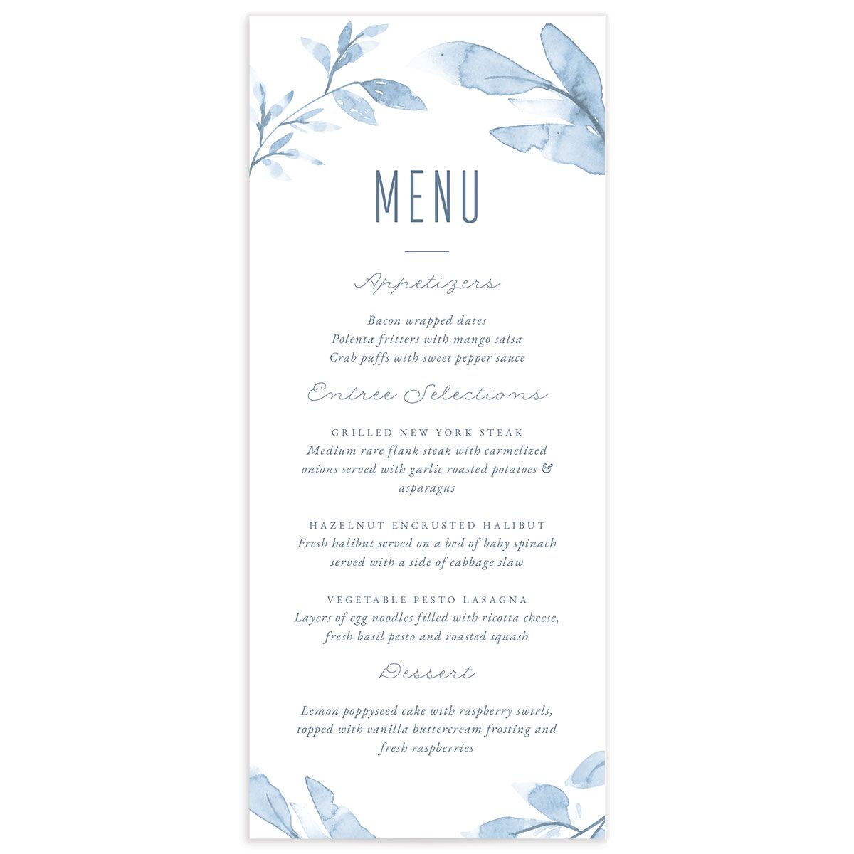 Ethereal Branches Menus front in Dusty Blue
