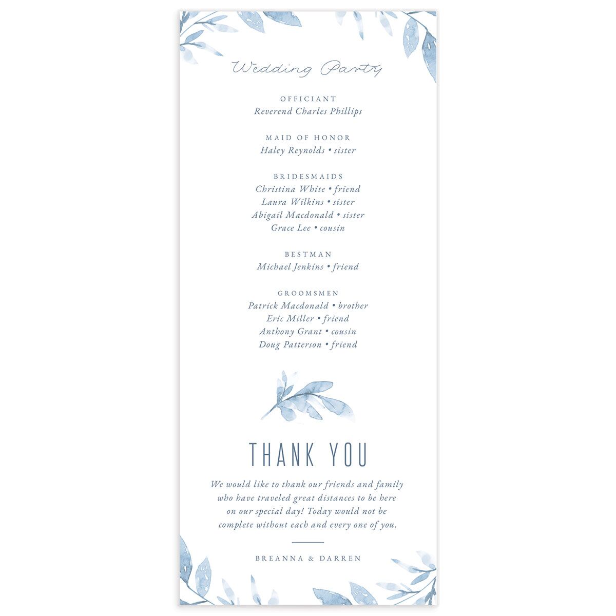 Ethereal Branches Wedding Programs back in Dusty Blue