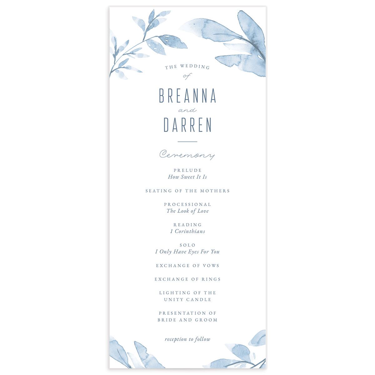 Ethereal Branches Wedding Programs front in Dusty Blue