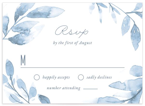 Ethereal Branches Wedding Response Cards front in Blue