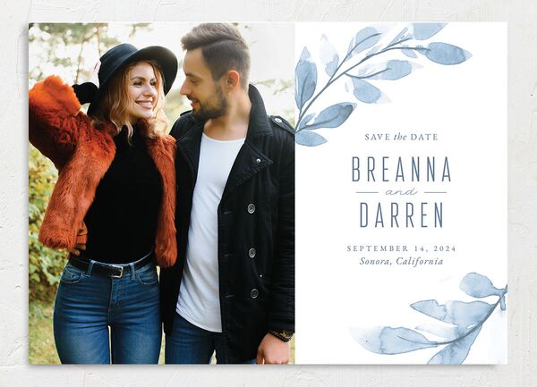Ethereal Branches Save the Date Cards front in Dusty Blue