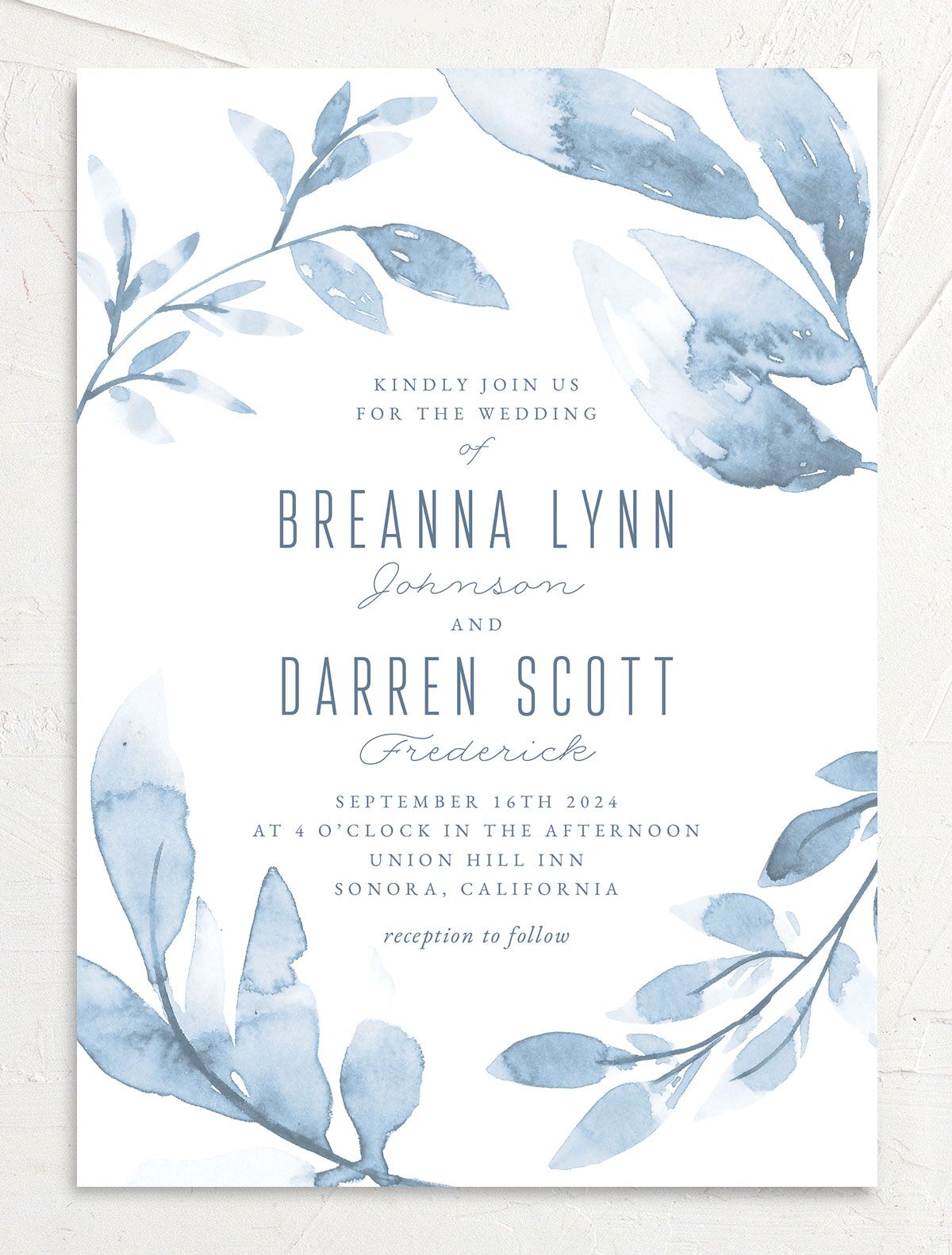 Ethereal Branches Wedding Invitations front in Dusty Blue