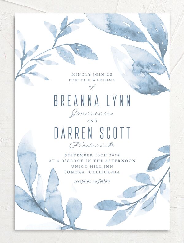 Ethereal Branches Wedding Invitations front in Blue