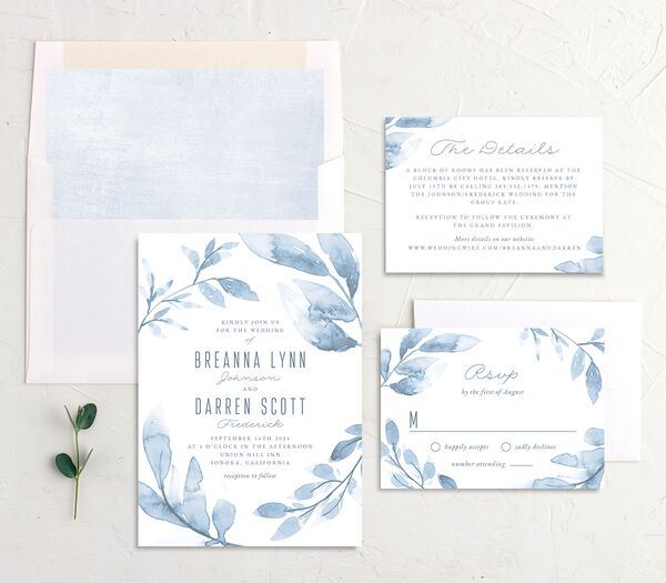 Ethereal Branches Wedding Invitations suite in Dusty Blue