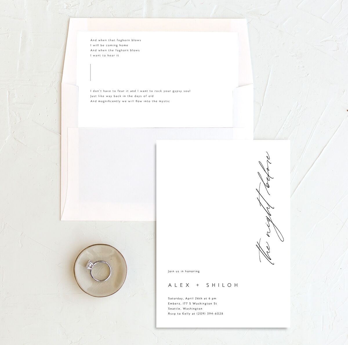 Chic Minimalism Rehearsal Dinner Invitations envelope-and-liner in Midnight