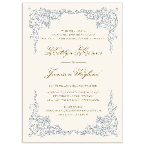 Romantic Rococo Wedding Invitations - Dusty Blue