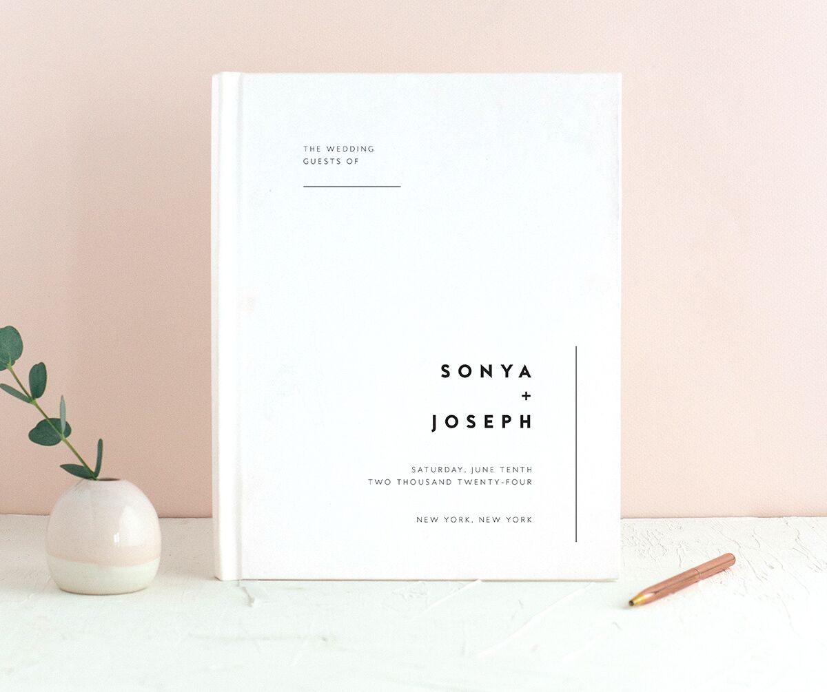 Contemporary Grace Wedding Guest Book front in Pure White
