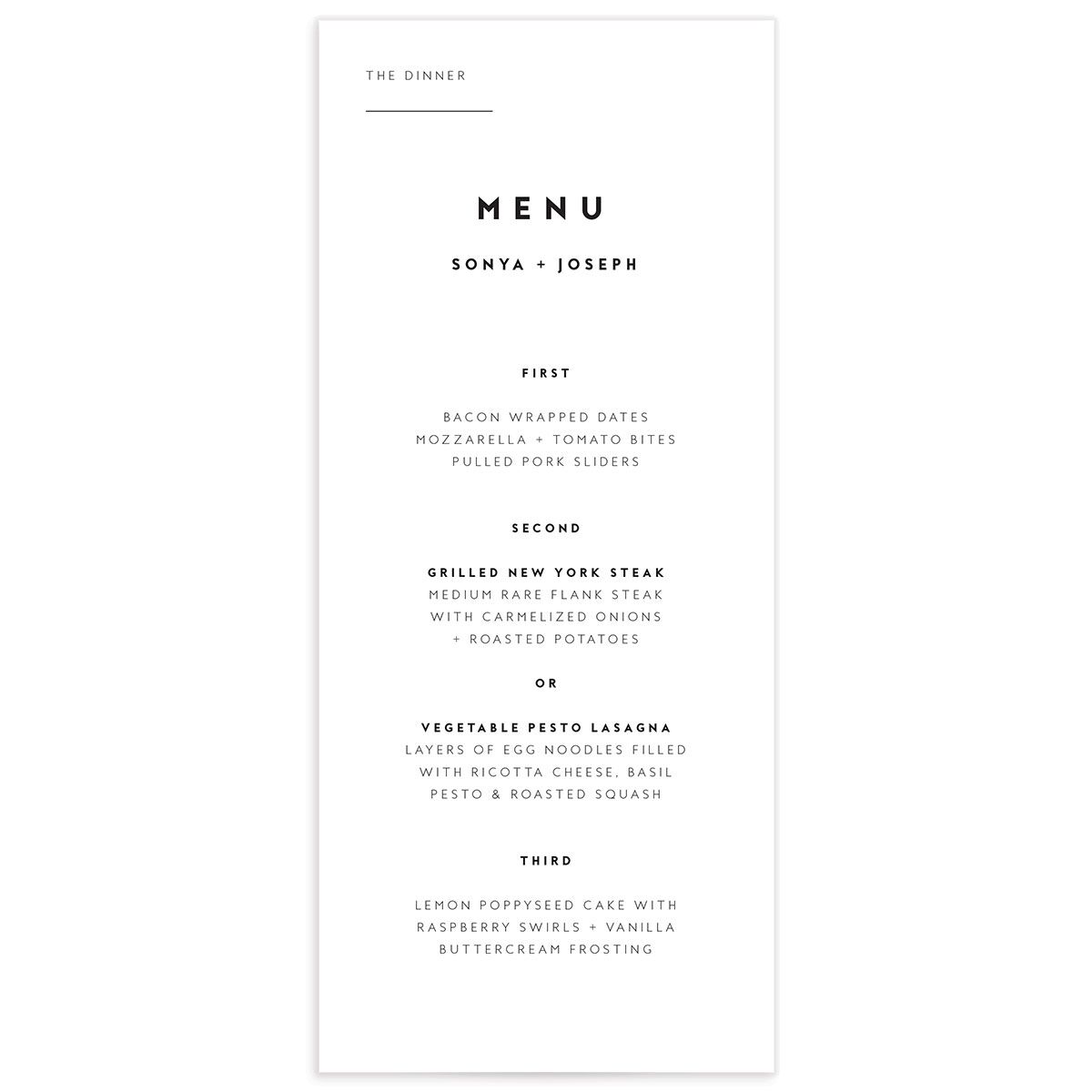 Contemporary Grace Menus front in Pure White