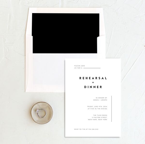 Contemporary Grace Rehearsal Dinner Invitations envelope-and-liner in Pure White
