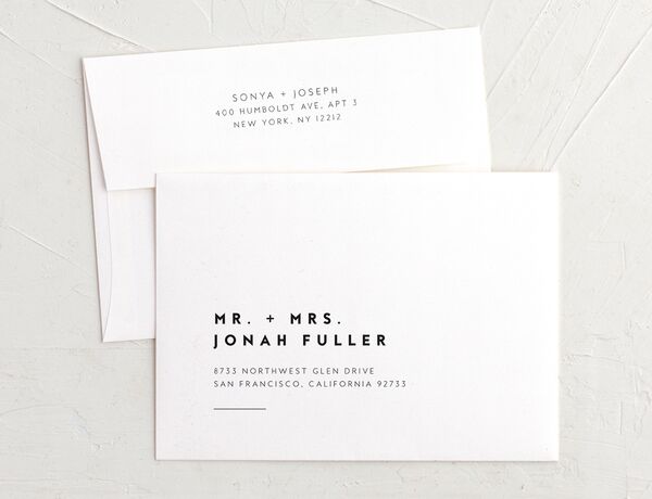 Contemporary Grace Rehearsal Dinner Invitation Envelopes front in Pure White