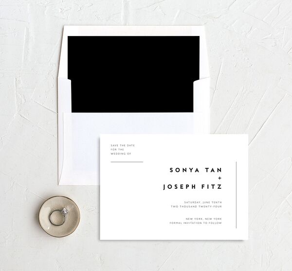 Contemporary Grace Save the Date Cards envelope-and-liner in Pure White