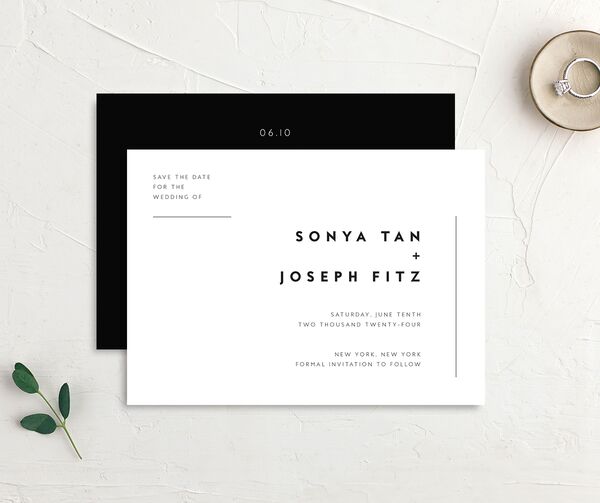 Contemporary Grace Save the Date Cards front-and-back in Pure White
