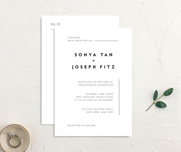 Contemporary Grace Wedding Invitations front-and-back in Pure White