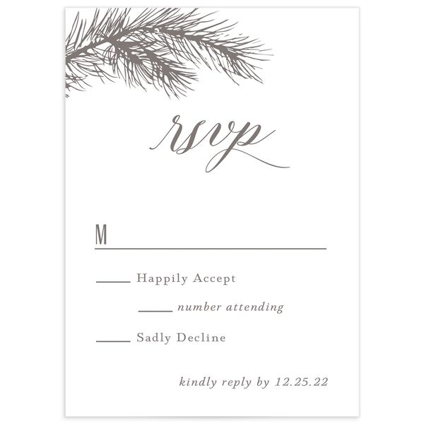 Playful Evergreen Wedding Response Cards front in Walnut