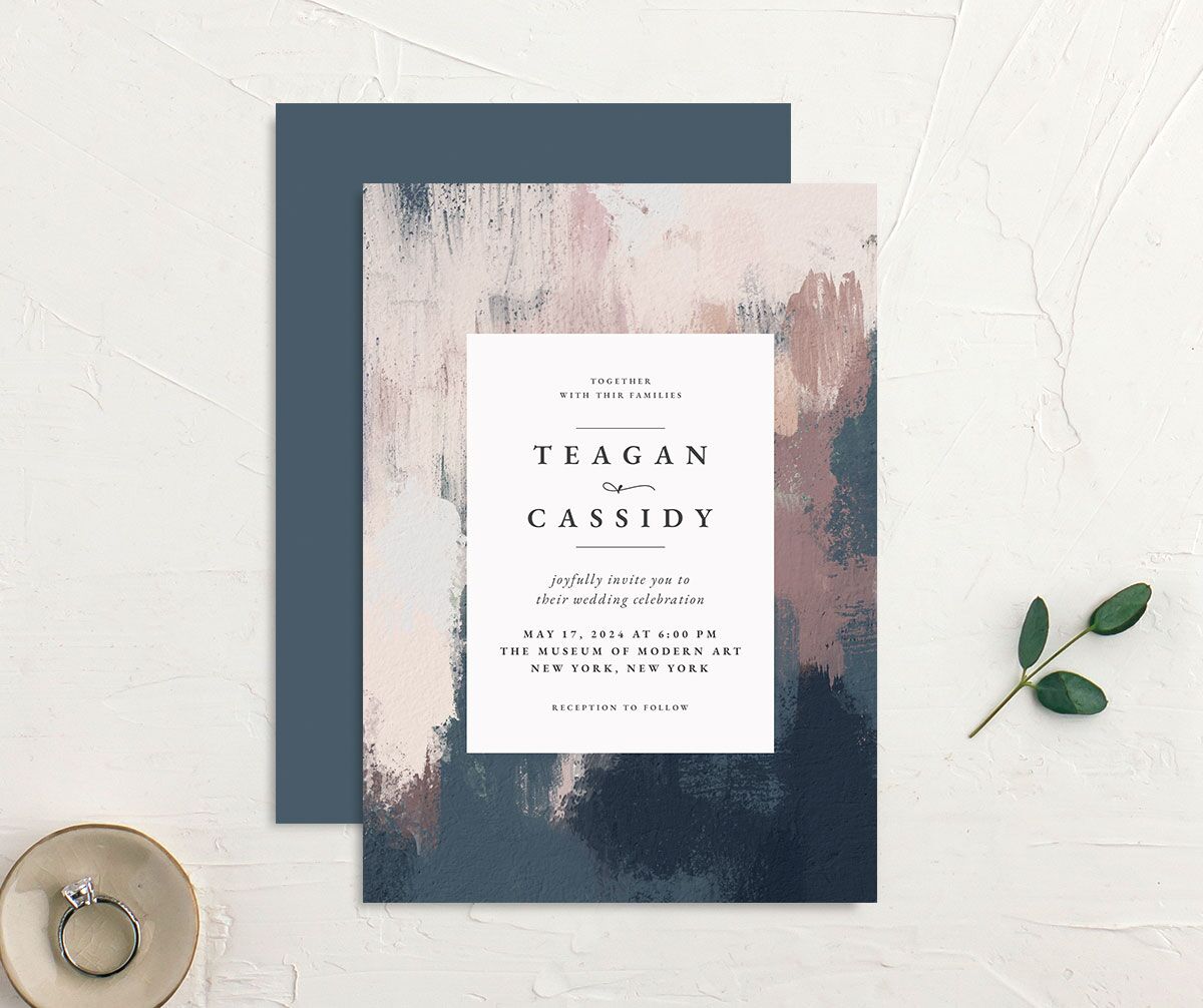 Abstract Canvas Wedding Invitations front-and-back in French Blue