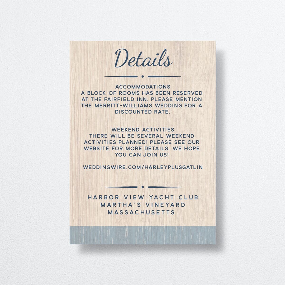 Rustic Seaside Wedding Enclosure Cards front in French Blue