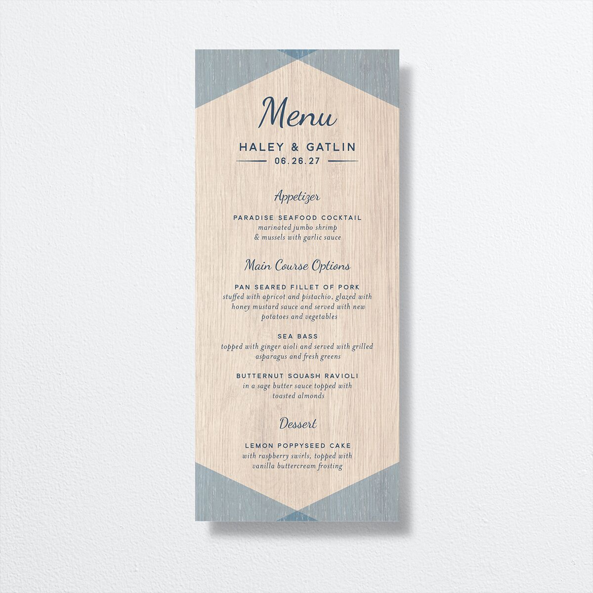 Rustic Seaside Menus front in French Blue