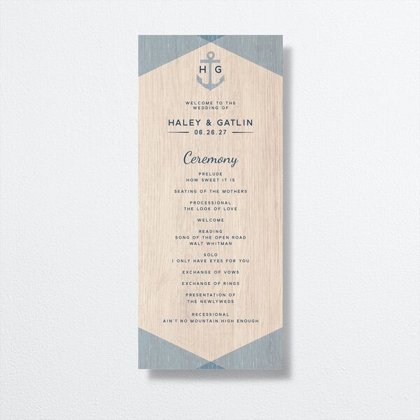 Rustic Seaside Wedding Programs front in French Blue