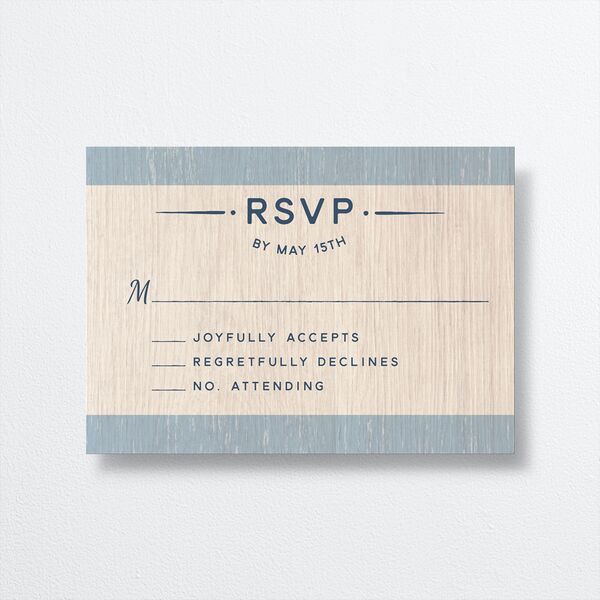 Rustic Seaside Wedding Response Cards front in French Blue
