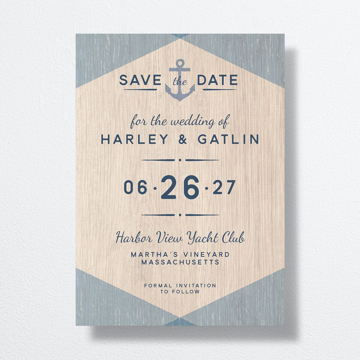 Rustic Seaside Save the Date Cards front in French Blue