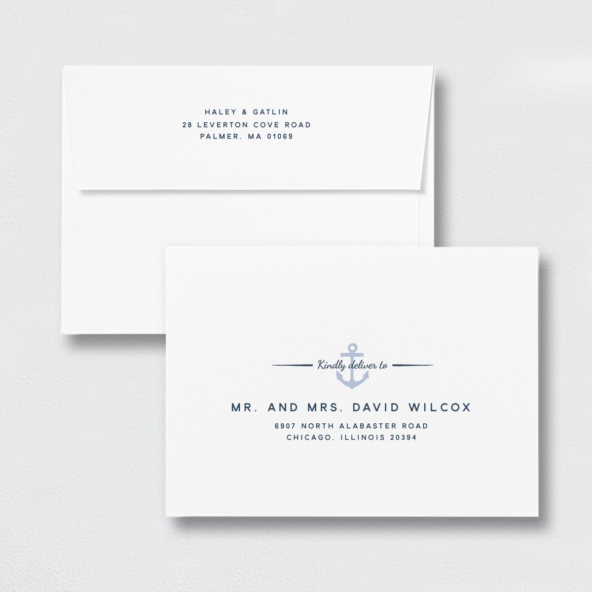 Rustic Seaside Wedding Invitation Envelopes front in French Blue